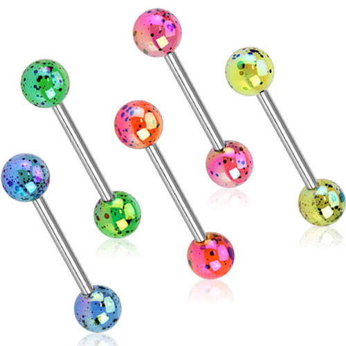 Piercing Pour Langue - Barbell Avec Boules Bleues Métallisées - Acier Chirurgical - Tige 16mm X 1.6mm