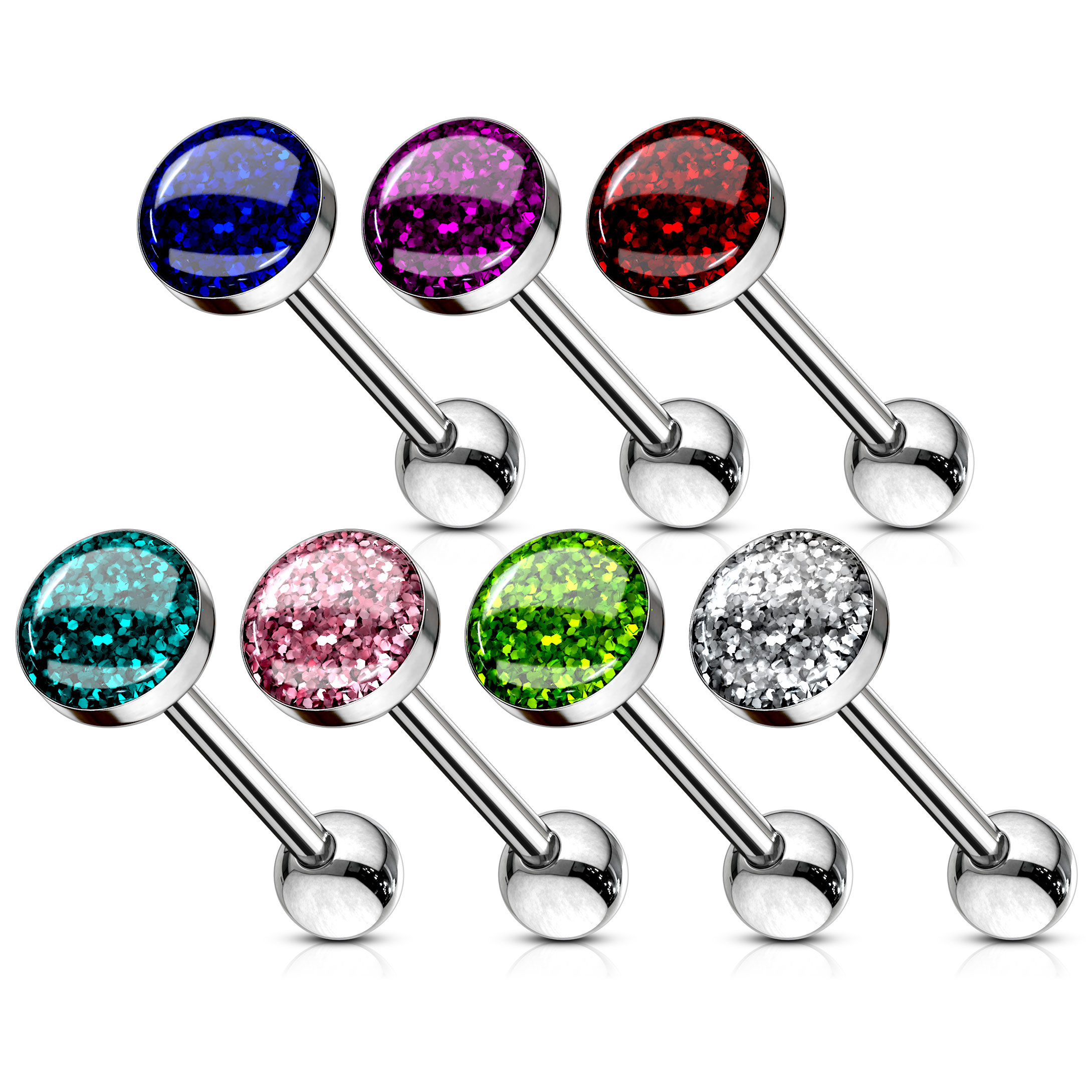 Piercing pour la langue scintillant avec des paillettes en sept