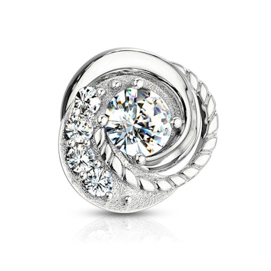 Piercing microdermal en or 14 carats avec un motif tressé et des pierres