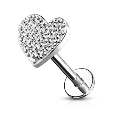 Labret avec filetage interne et cœur orné de pierres