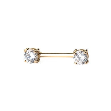 Piercing pour le téton en or 14 carats avec deux pierres