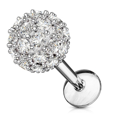 Labret avec filetage interne et une boule ornée de pierres