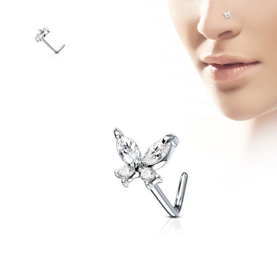 Tige de nez avec un motif en forme de papillon orné de pierres
