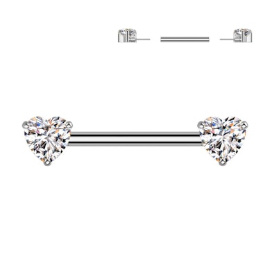 Barbell en titane pour le téton avec pierres en forme de cœur