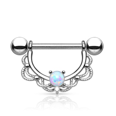 Piercing pour le téton avec filigrane et opales