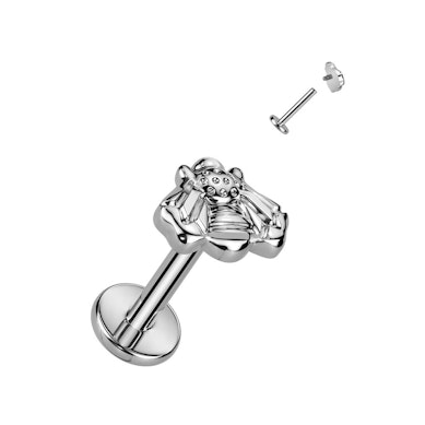 Labret en titane avec filetage interne et une abeille sur la partie supérieure