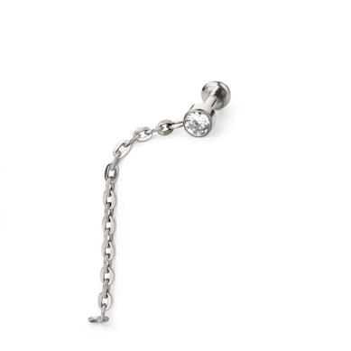Labret subtil en titane avec une pierre sertie et une chaîne pendante