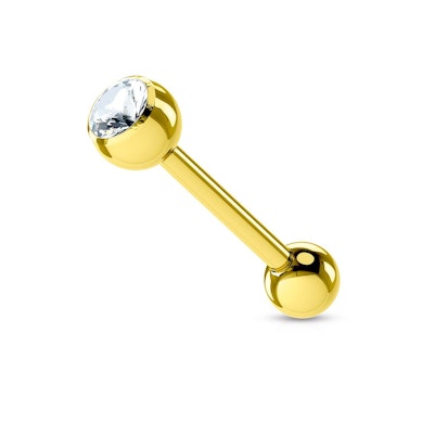 Piercing pour la langue avec pierres de différentes couleurs revêtement en or