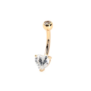Piercing pour le nombril en or 14 carats avec cœur en pierre