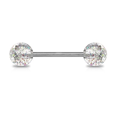Piercing pour la langue en titane et boules pailletées