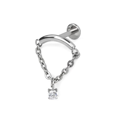Labret incurvé avec une chaîne et une pierre pendante