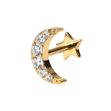 Labret en titane avec design en forme de lune et étoile plate
