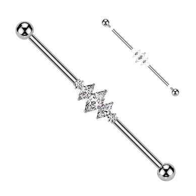 Barbell en titane pour piercing industriel avec pierres taille marquise