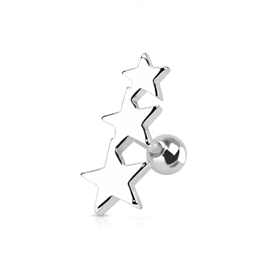 Piercing pour l'oreille avec 3 étoiles alignées