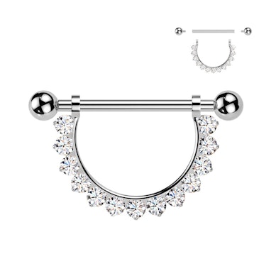 Barbell en titane pour le téton avec demi-cercle orné de pierres