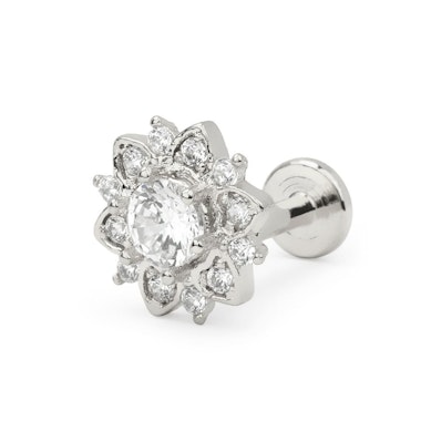 Labret avec filetage interne et fleur de lotus ornée de pierres