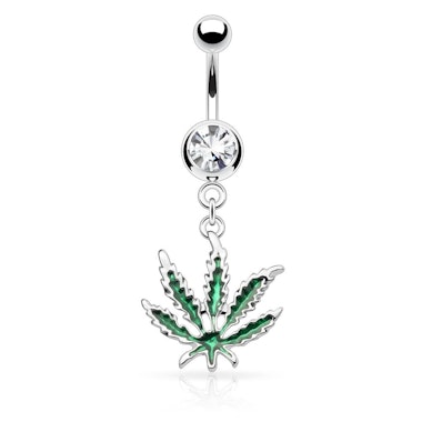 Piercing pour le nombril avec pendentif feuilles de cannabis 