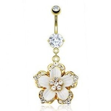 Piercing pour le nombril avec fleur revêtement en or