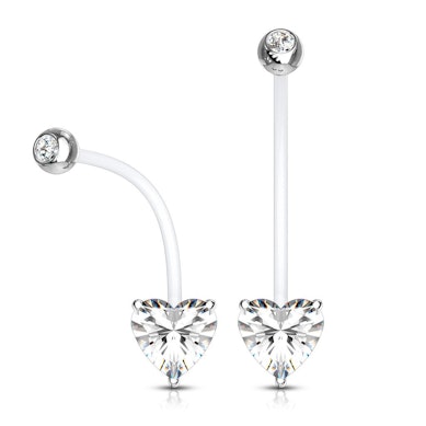 Piercing pour le nombril en PTFE pour femme enceinte avec coeur et pierre
