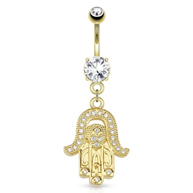 Piercing pour le nombril en plaqué or avec pendant en forme de main de Fatma