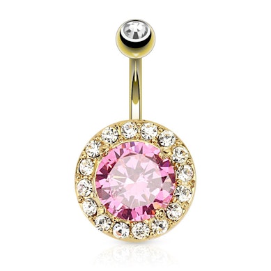 Piercing pour le nombril en plaqué or avec une grosse perle rose