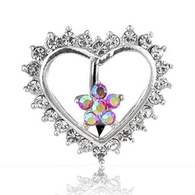 Piercing inversé pour le nombril en forme de cœur avec fleur