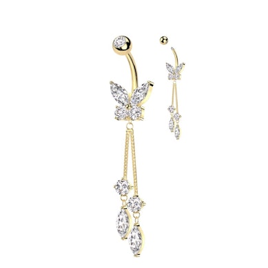 Piercing pour le nombril avec papillon et breloques pendantes