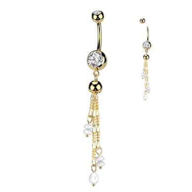 Barbell pour le nombril avec chaînes et perles de synthèse