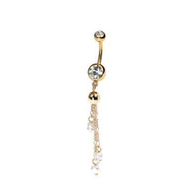 Barbell pour le nombril avec chaînes et perles de synthèse