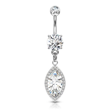 Piercing pour le nombril avec pierre en forme de marquise en pendentif