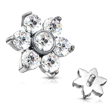 Ancre dermal avec pierres en forme de fleur étoilée