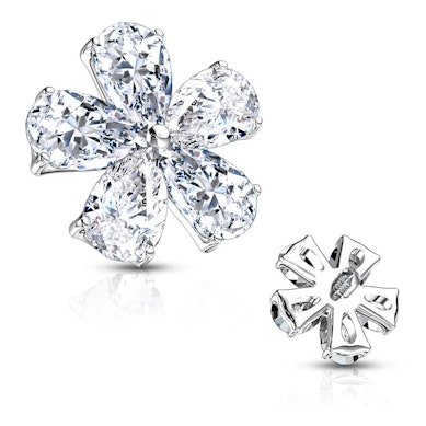 Ancre dermal en forme de fleur avec des pierres en forme de goutte comme des feuilles