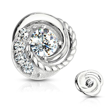 Piercing microdermal en or 14 carats avec un motif tressé et des pierres