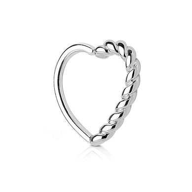Piercing pour l'oreille en forme de coeur avec bord incrusté de pierres