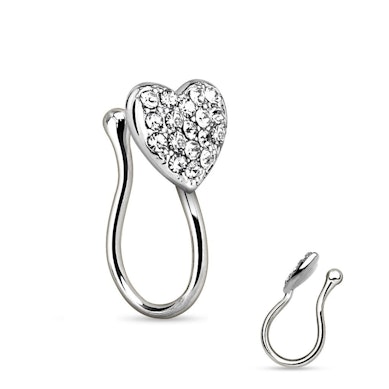 Faux piercing pour le nez avec cœur orné de pierres