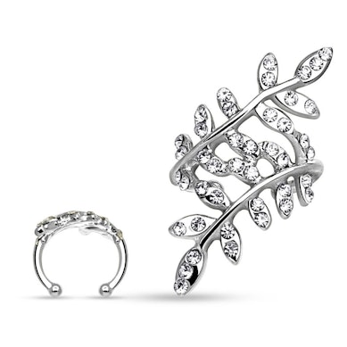 Manchette pour l'oreille avec une feuille recouverte de pierres