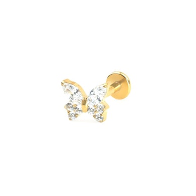 Labret en titane avec papillon orné de pierres en oxyde de zirconium