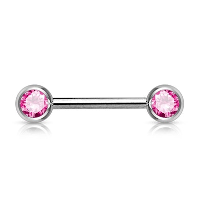Tige Barbell pour le têton avec pierre.-Fuschia