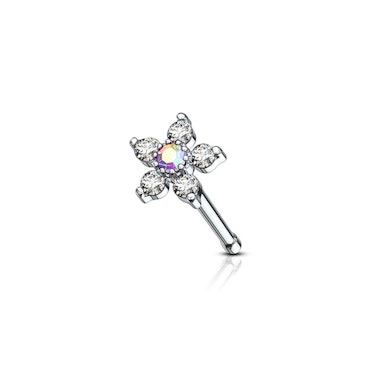 Tige pour le nez avec une fleur incrustée de pierres