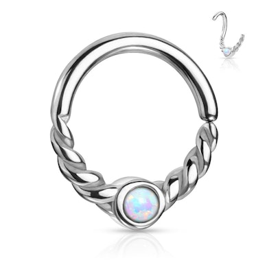 Anneau avec demi-cercle torsadé et opale