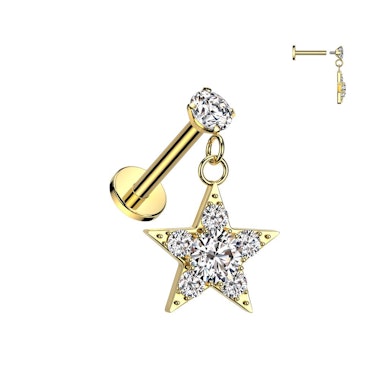 Labret avec une étoile pendante ornée de pierres