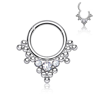 Anneau à charnière en titane avec perles et pierres en grappe