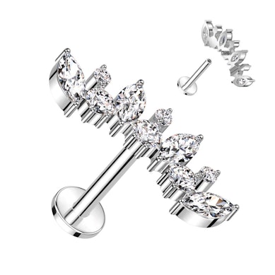 Labret en titane avec des pierres arrondies et taillées en marquise
