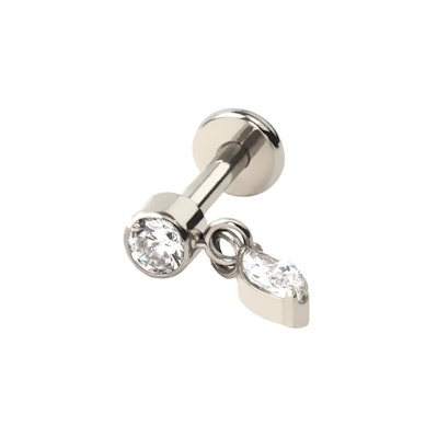 Labret en titane avec pierre pendante taillée en marquise