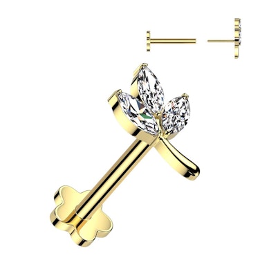 Labret en titane avec design en forme de feuille et une fleur