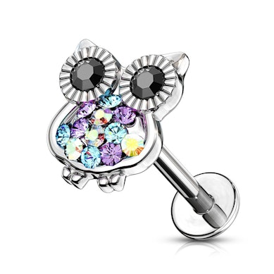 Labret en forme de hibou incrusté de pierres 