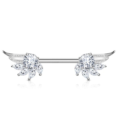 Barbell pour le téton avec ailes d'ange et pierre taillée en forme de marquise