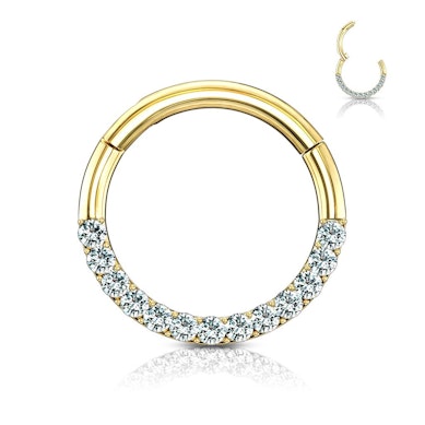 Anneau à charnière en or 14 carats avec une rangée de pierres en zircone