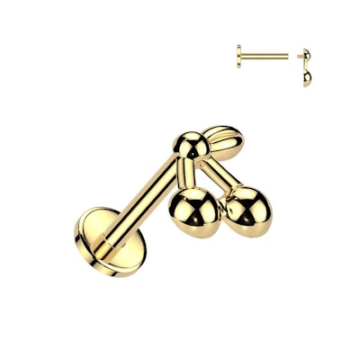 Labret flat back en titane avec design en forme de cerises