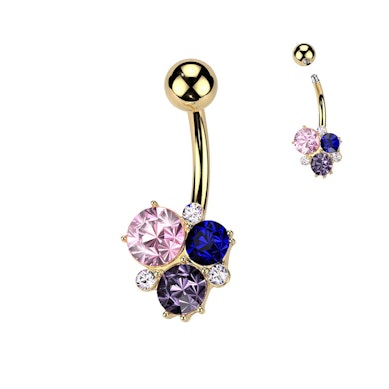 Piercing pour le nombril avec groupe de pierres aux couleurs vives